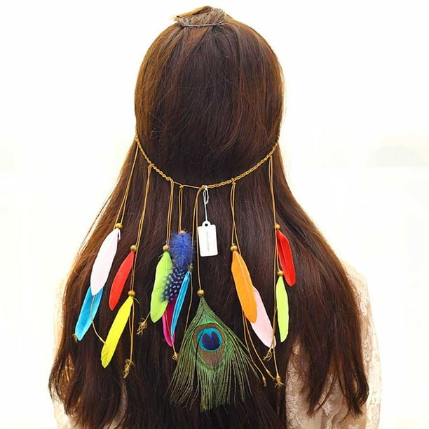 Peacock Feather Beaded Boho Bohemian Hippie Hairband Headband Headdress Festival Peacock Feather Beaded Boho Bohemian Hippie Hairband Headband Headdress Festival